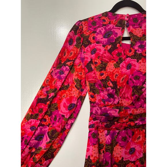 For Love & Lemons Lauren Long Sleeve Mini Dress Red Pink Florals Size XS NWT - Picture 10 of 14